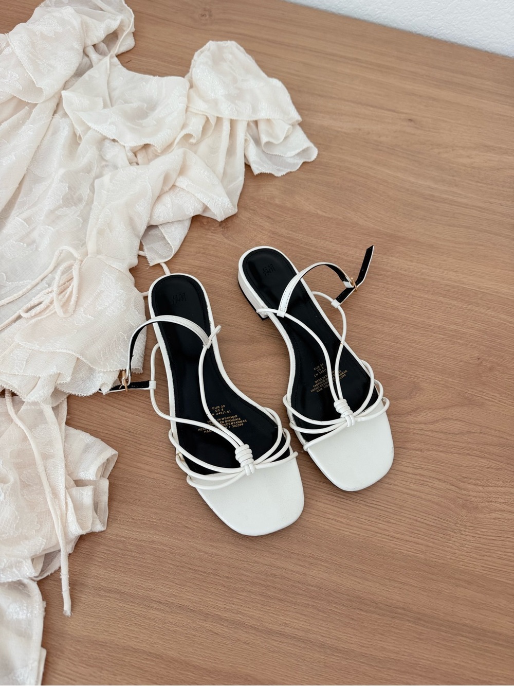 H&M White Knotted Strappy Square-Toe Sandals